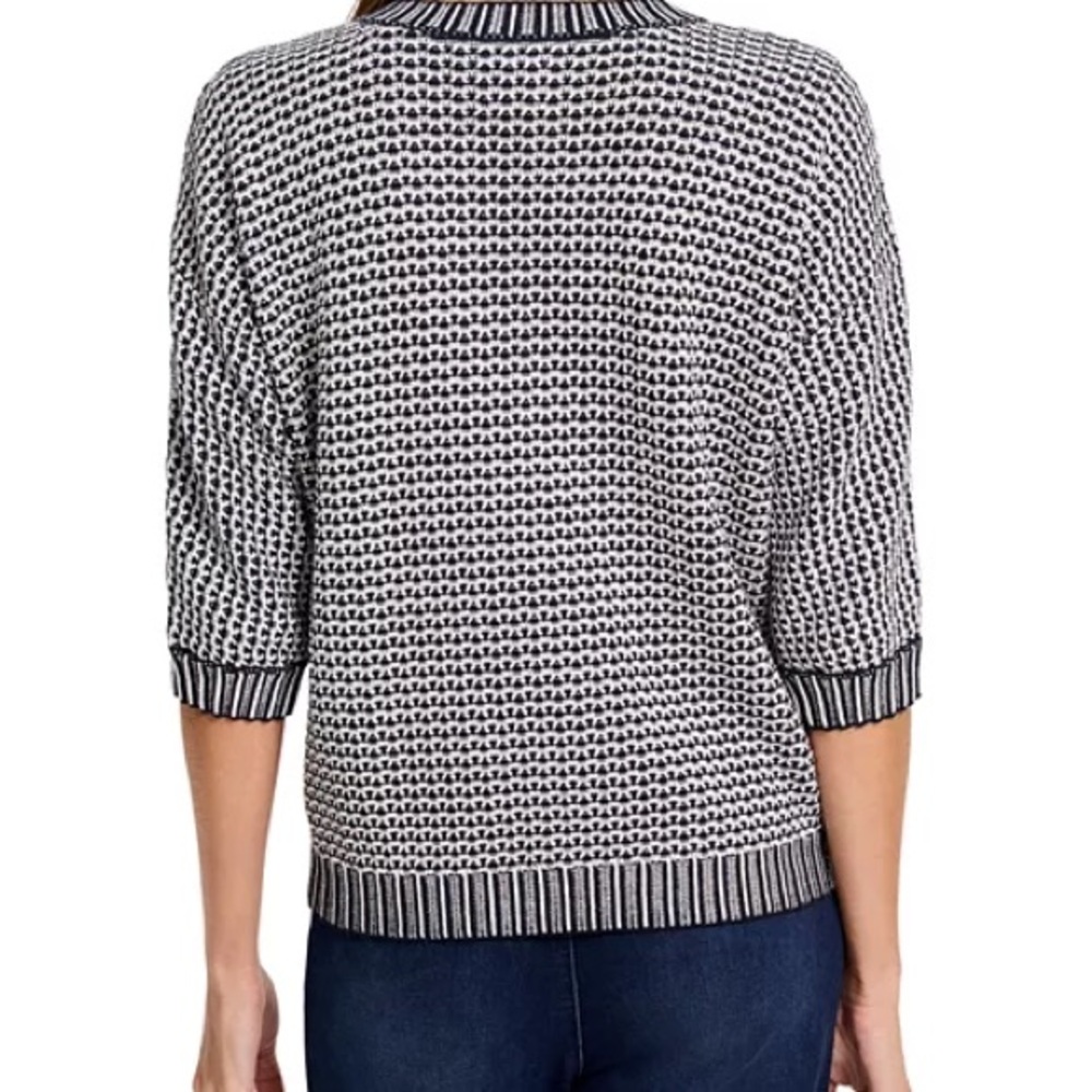 NWT NIC+ZOE Easy Tuck Stitch Pullover Sweater Split Neck Blue Size Medium - Picture 2 of 10